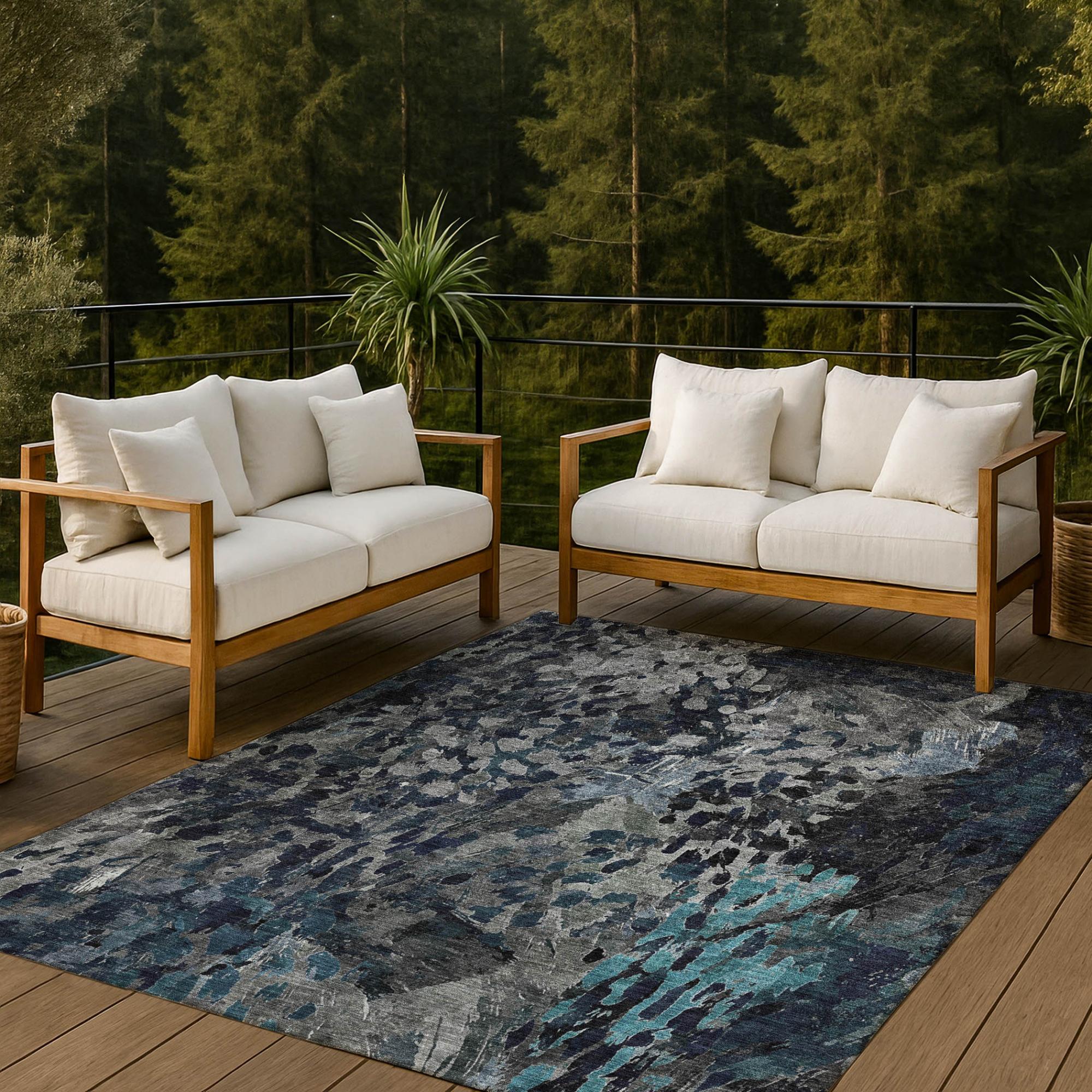 9' X 12' Pewter And Gray Abstract Washable Indoor Outdoor Area Rug Homeroots Outdoor