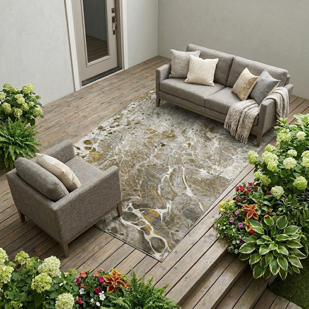 9' X 12' Pewter And Gray Abstract Washable Indoor Outdoor Area Rug Homeroots Outdoor