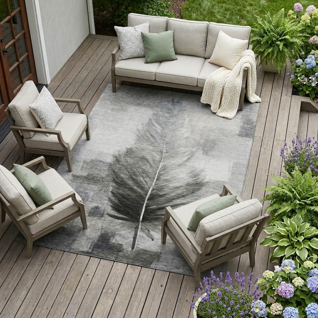 9' X 12' Pewter And Gray Botanical Leaves Washable Indoor Outdoor Area Rug Homeroots Outdoor
