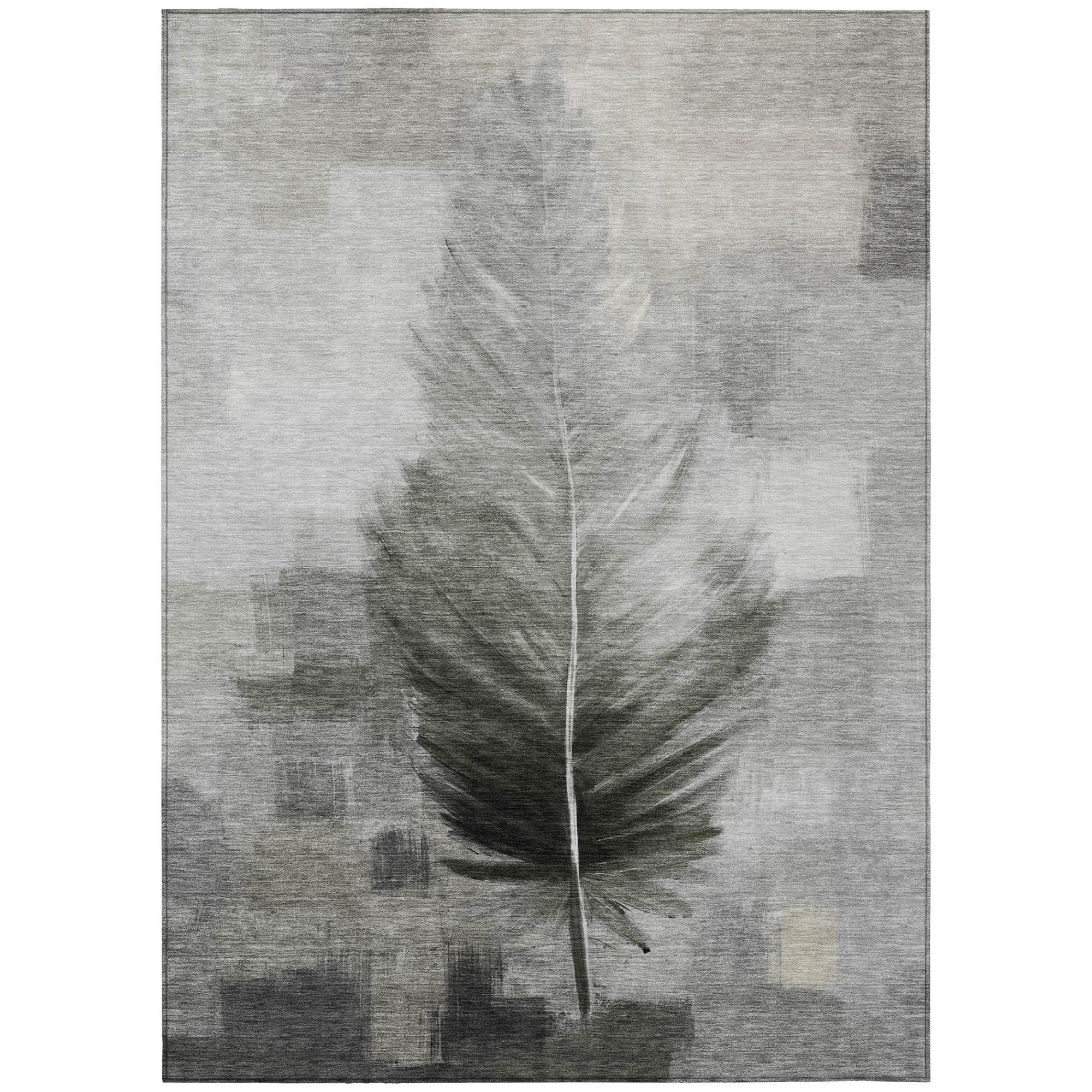 9' X 12' Pewter And Gray Botanical Leaves Washable Indoor Outdoor Area Rug Homeroots Outdoor
