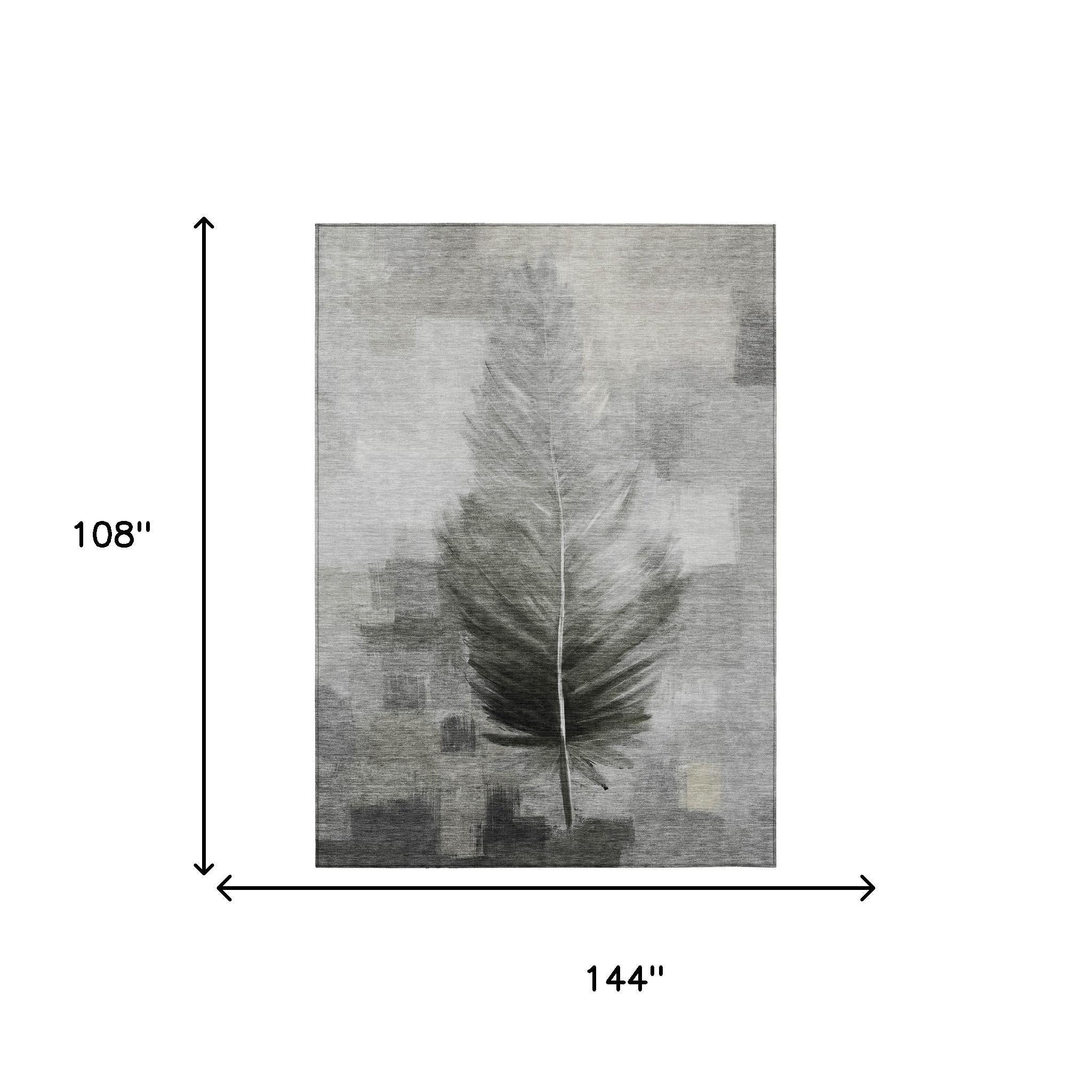 9' X 12' Pewter And Gray Botanical Leaves Washable Indoor Outdoor Area Rug Homeroots Outdoor