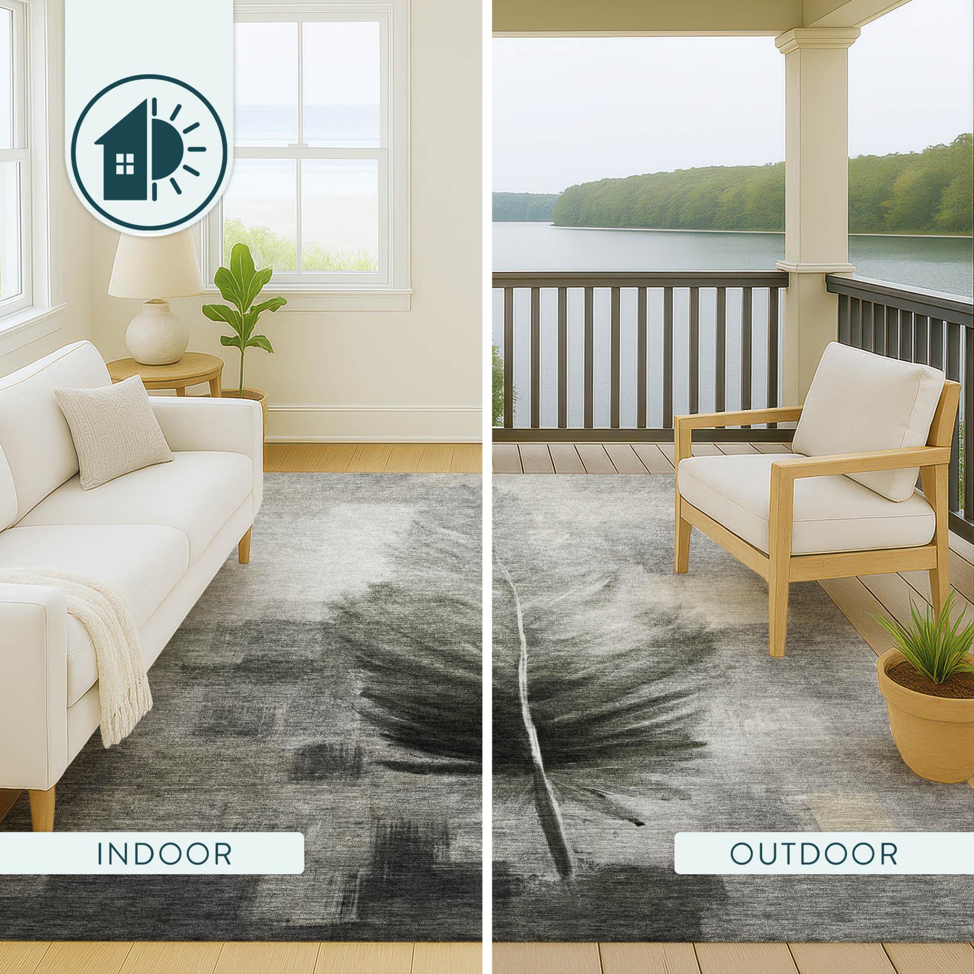 9' X 12' Pewter And Gray Botanical Leaves Washable Indoor Outdoor Area Rug Homeroots Outdoor