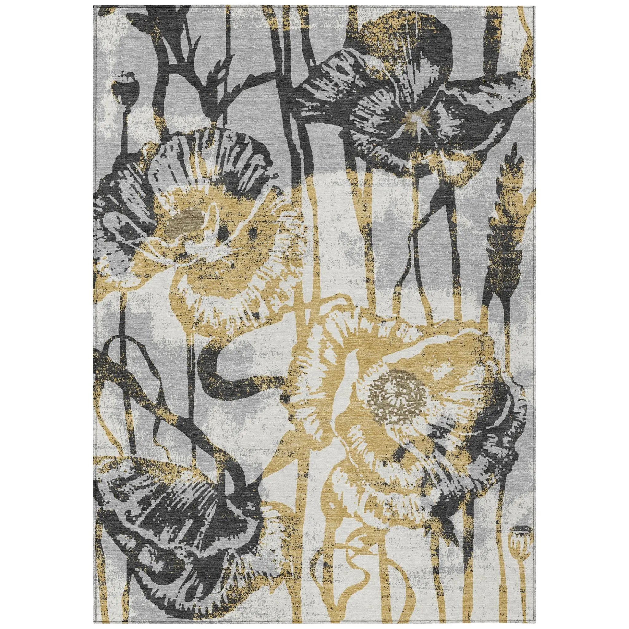 9' X 12' Pewter And Gray Floral Washable Indoor Outdoor Area Rug Homeroots Outdoor