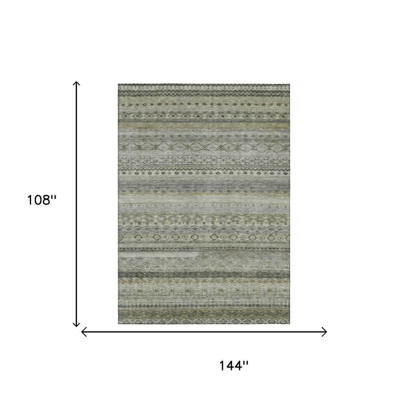 9' X 12' Pewter And Gray Striped Washable Indoor Outdoor Area Rug Homeroots Outdoor