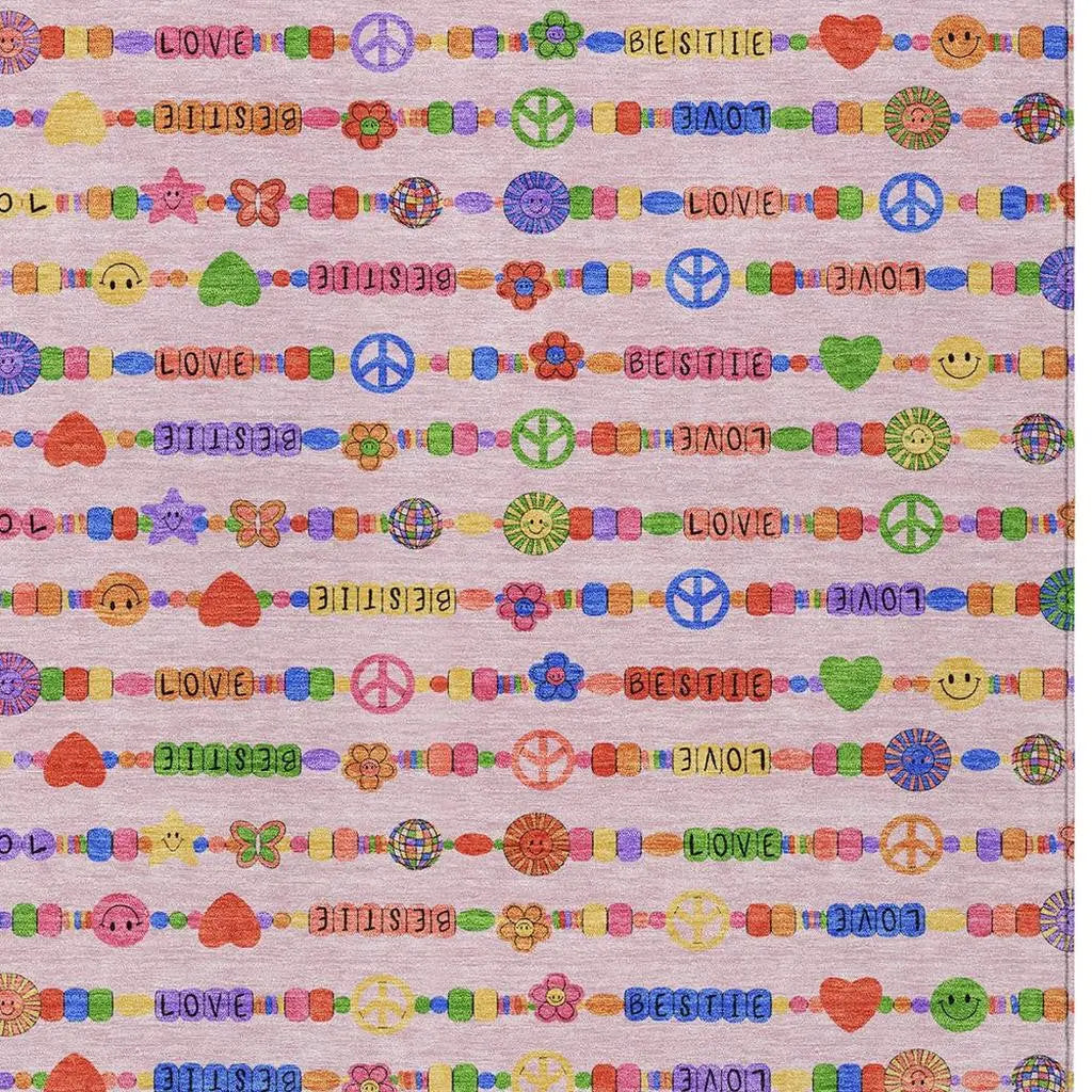 9' X 12' Pink And Fern Green Geometric Washable Indoor Outdoor Area Rug Homeroots Outdoor