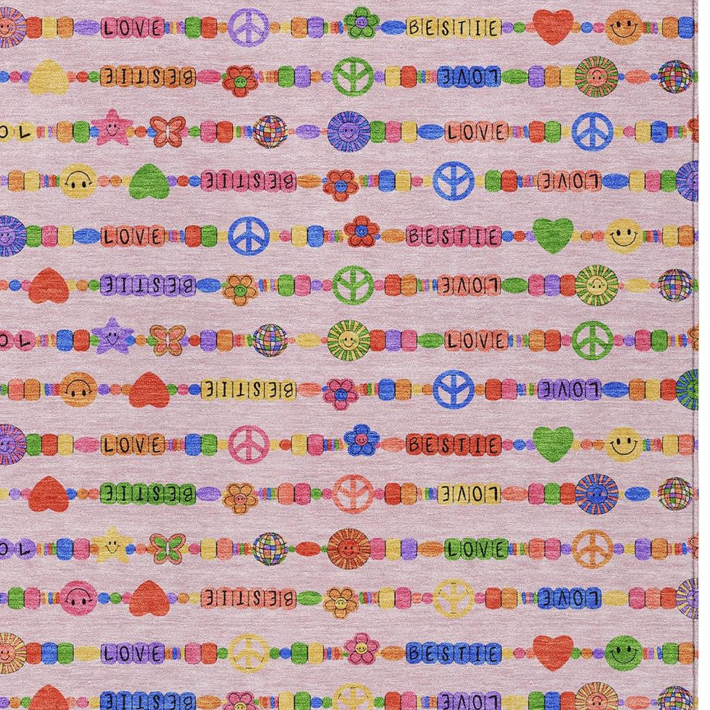 9' X 12' Pink And Fern Green Geometric Washable Indoor Outdoor Area Rug Homeroots Outdoor