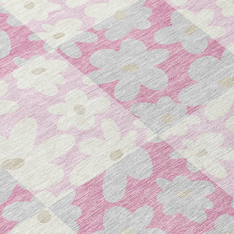 9' X 12' Pink And Gray Floral Washable Indoor Outdoor Area Rug Homeroots Outdoor