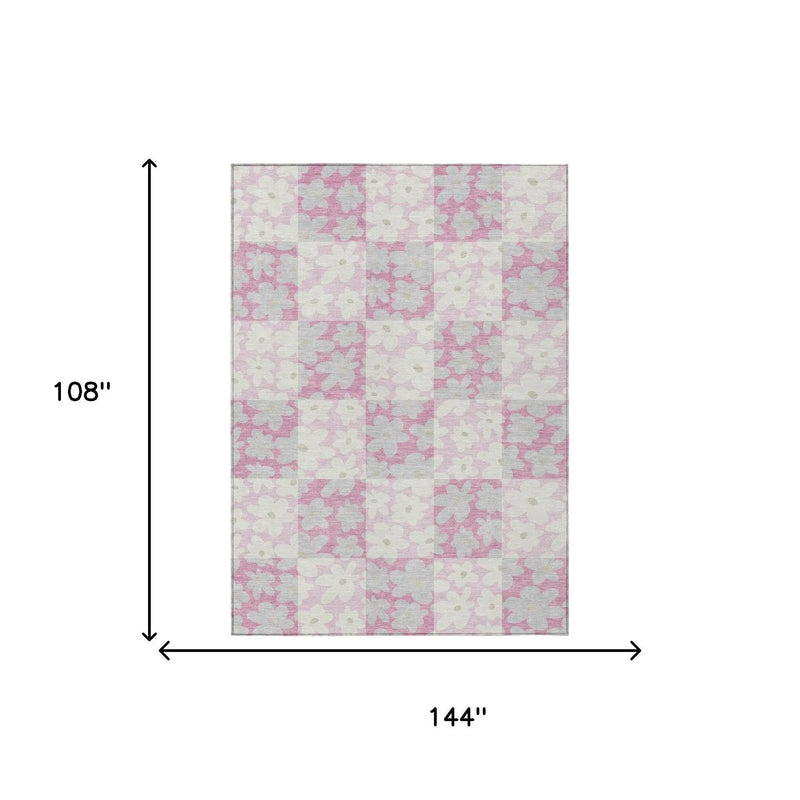 9' X 12' Pink And Gray Floral Washable Indoor Outdoor Area Rug Homeroots Outdoor