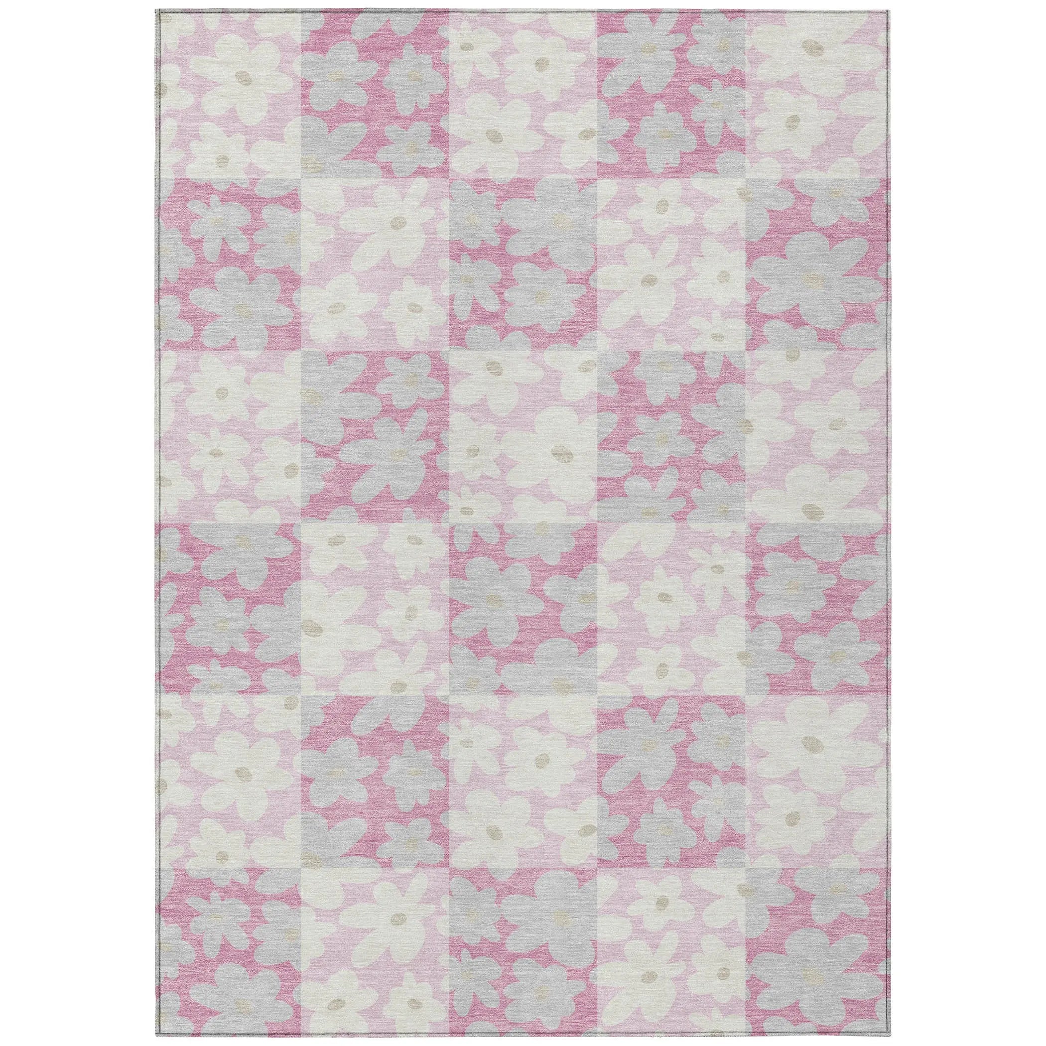 9' X 12' Pink And Gray Floral Washable Indoor Outdoor Area Rug Homeroots Outdoor