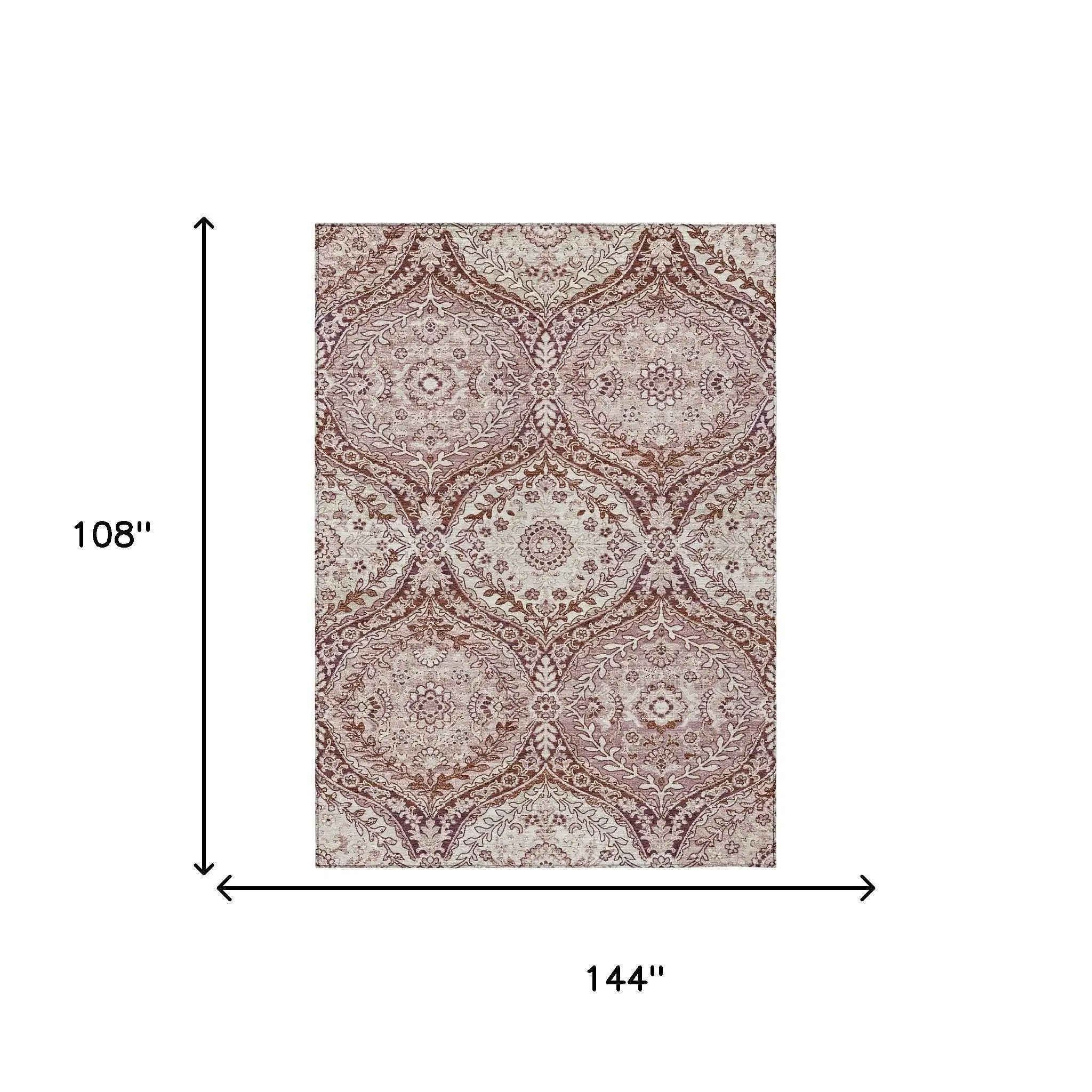9' X 12' Pink And Green Ogee Washable Indoor Outdoor Area Rug Homeroots Outdoor