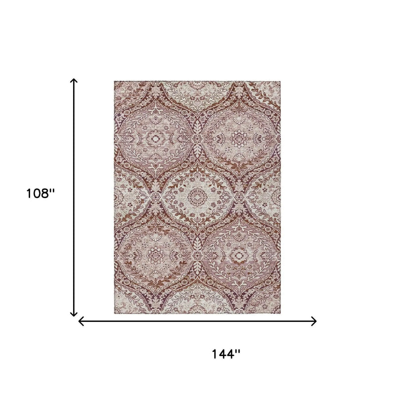 9' X 12' Pink And Green Ogee Washable Indoor Outdoor Area Rug Homeroots Outdoor