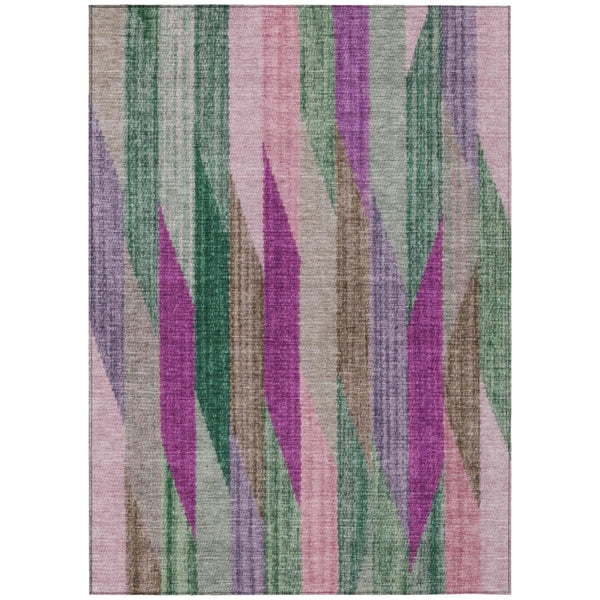 9' X 12' Pink And Green Striped Washable Indoor Outdoor Area Rug Homeroots Outdoor