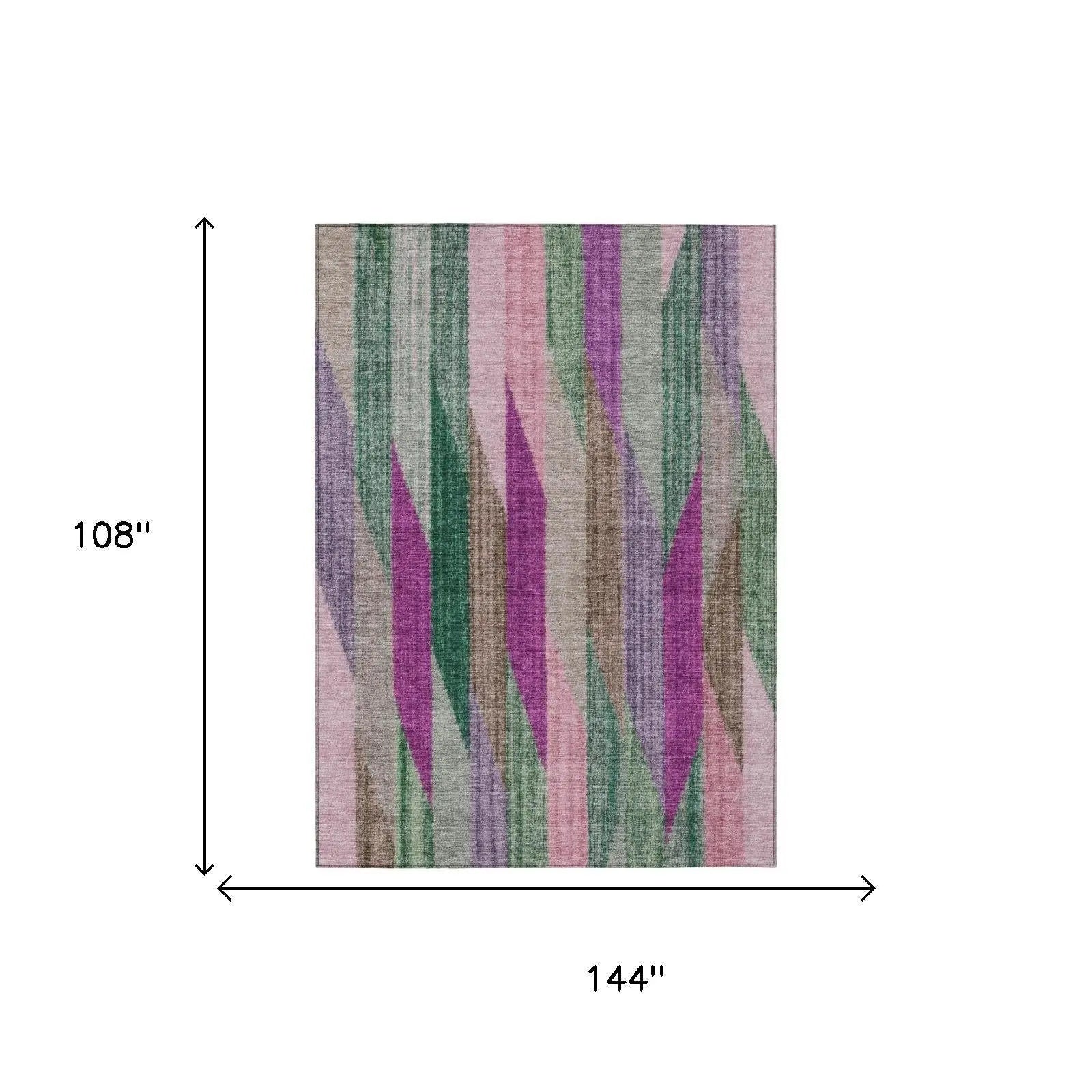 9' X 12' Pink And Green Striped Washable Indoor Outdoor Area Rug Homeroots Outdoor