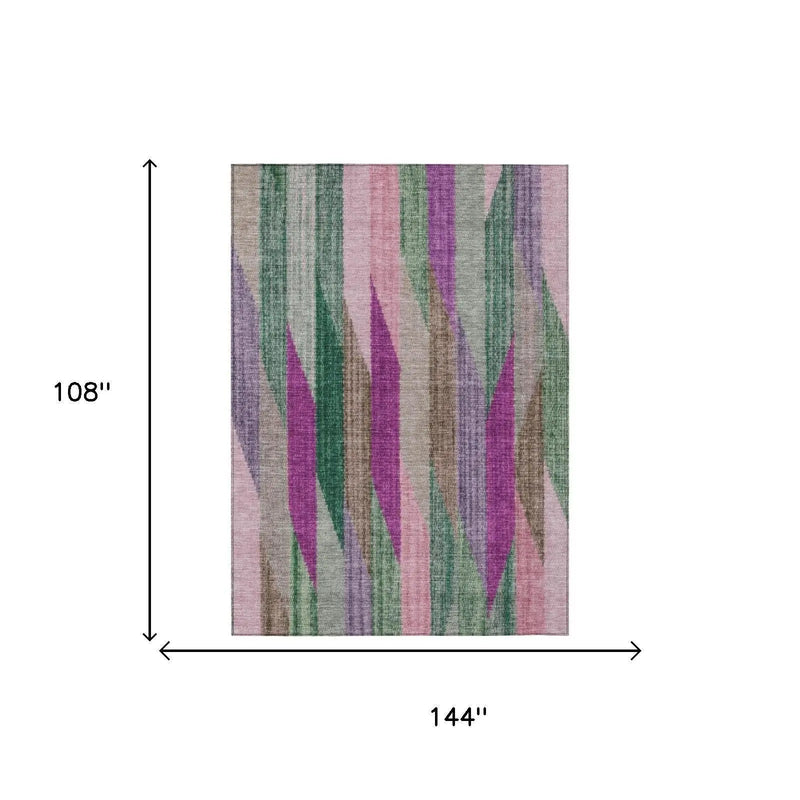 9' X 12' Pink And Green Striped Washable Indoor Outdoor Area Rug Homeroots Outdoor