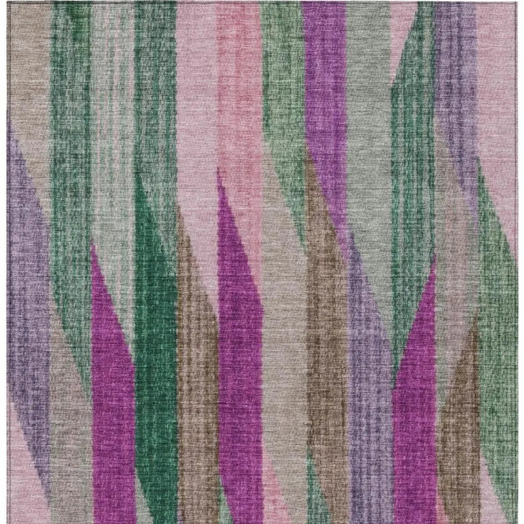 9' X 12' Pink And Green Striped Washable Indoor Outdoor Area Rug Homeroots Outdoor
