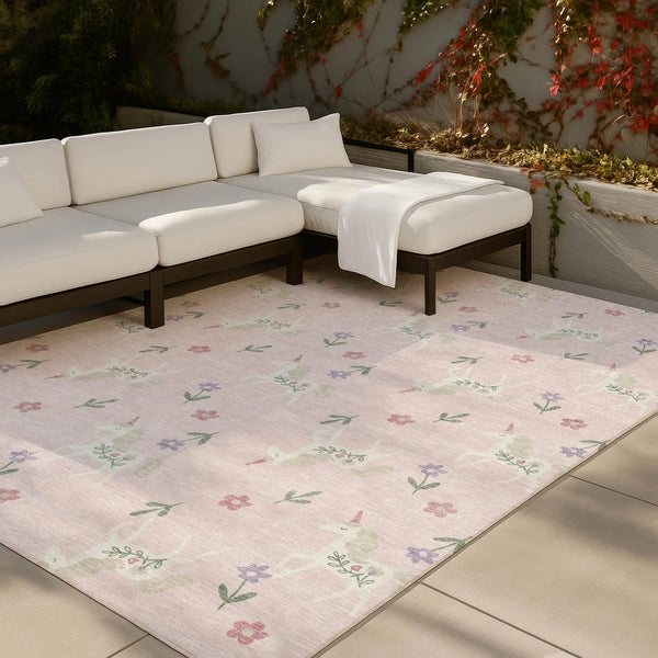 9' X 12' Pink And Ivory Floral Washable Indoor Outdoor Area Rug Homeroots Outdoor