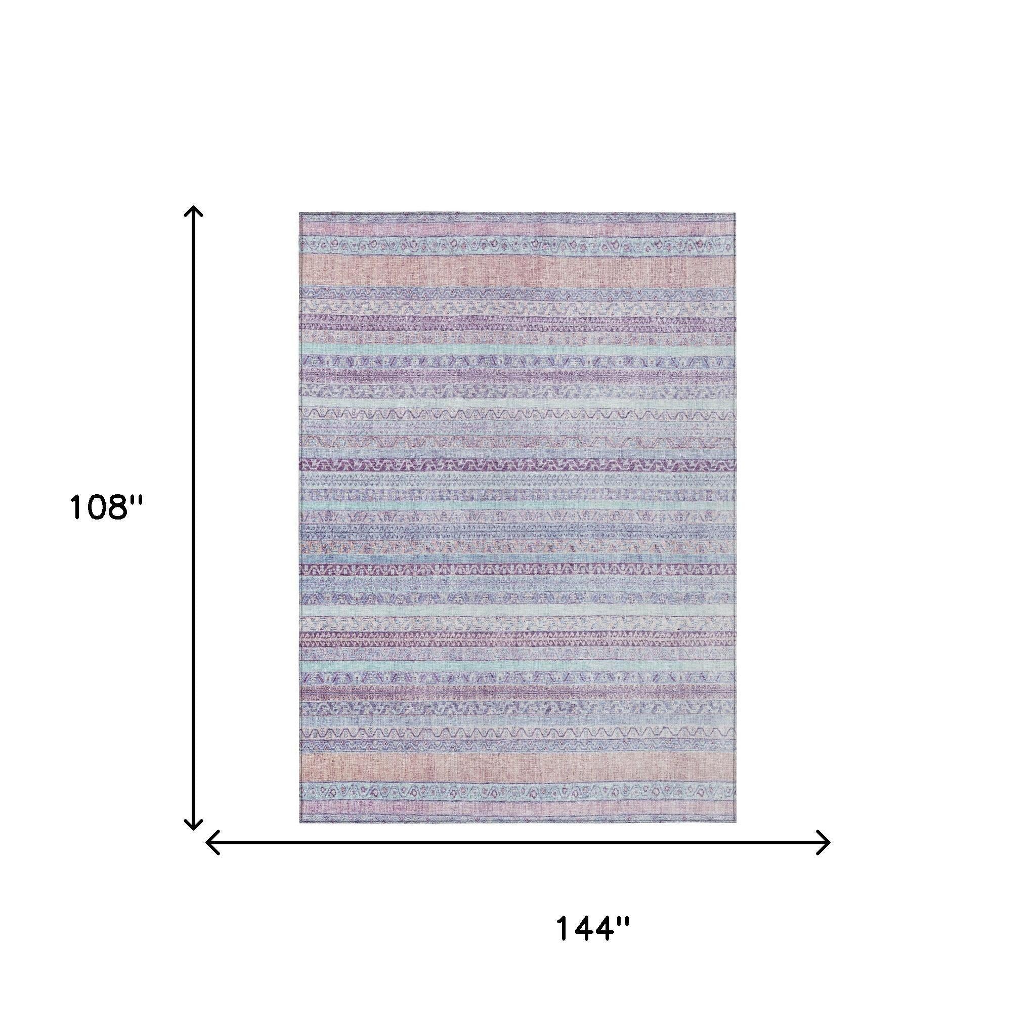 9' X 12' Pink And Lavender Striped Washable Indoor Outdoor Area Rug Homeroots Outdoor
