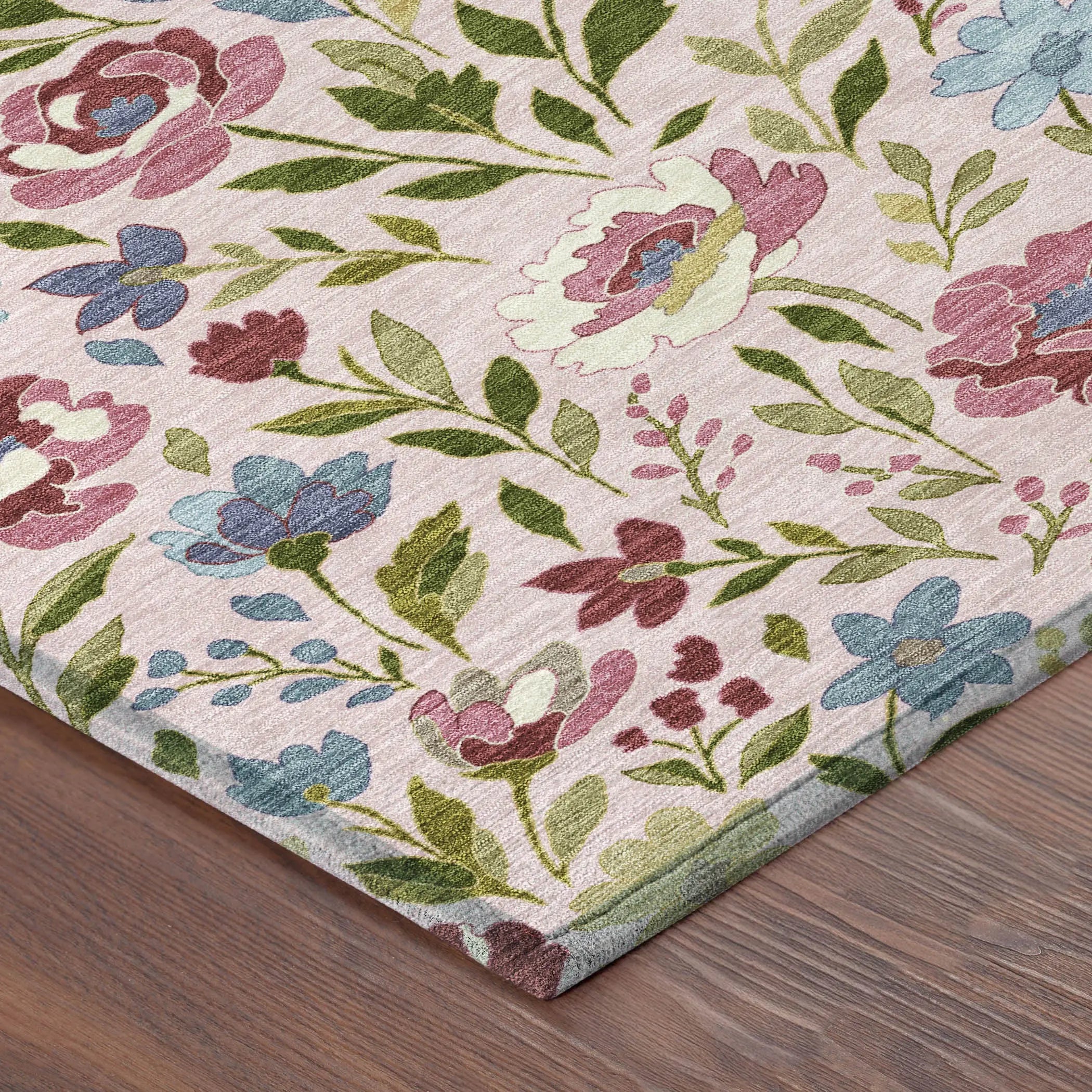 9' X 12' Pink And Linen Floral Washable Indoor Outdoor Area Rug Homeroots Outdoor