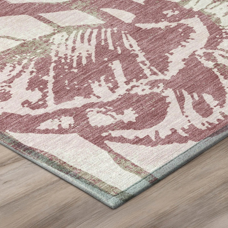 9' X 12' Pink And Linen Floral Washable Indoor Outdoor Area Rug Homeroots Outdoor