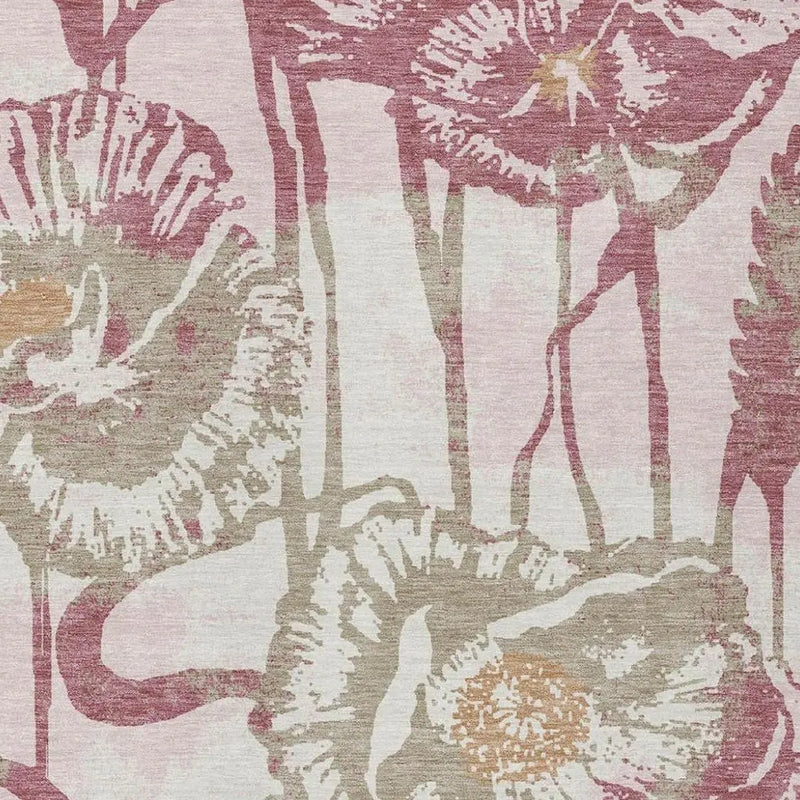 9' X 12' Pink And Linen Floral Washable Indoor Outdoor Area Rug Homeroots Outdoor