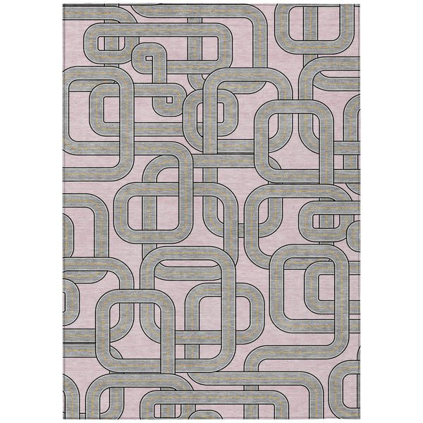 9' X 12' Pink And Pewter Geometric Washable Indoor Outdoor Area Rug Homeroots Outdoor