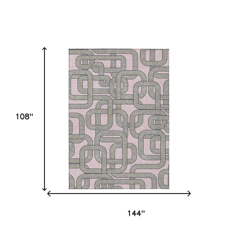 9' X 12' Pink And Pewter Geometric Washable Indoor Outdoor Area Rug Homeroots Outdoor