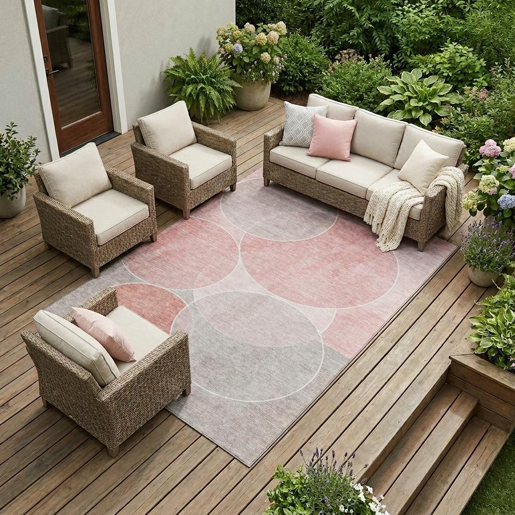9' X 12' Pink And Pewter Geometric Washable Indoor Outdoor Area Rug Homeroots Outdoor