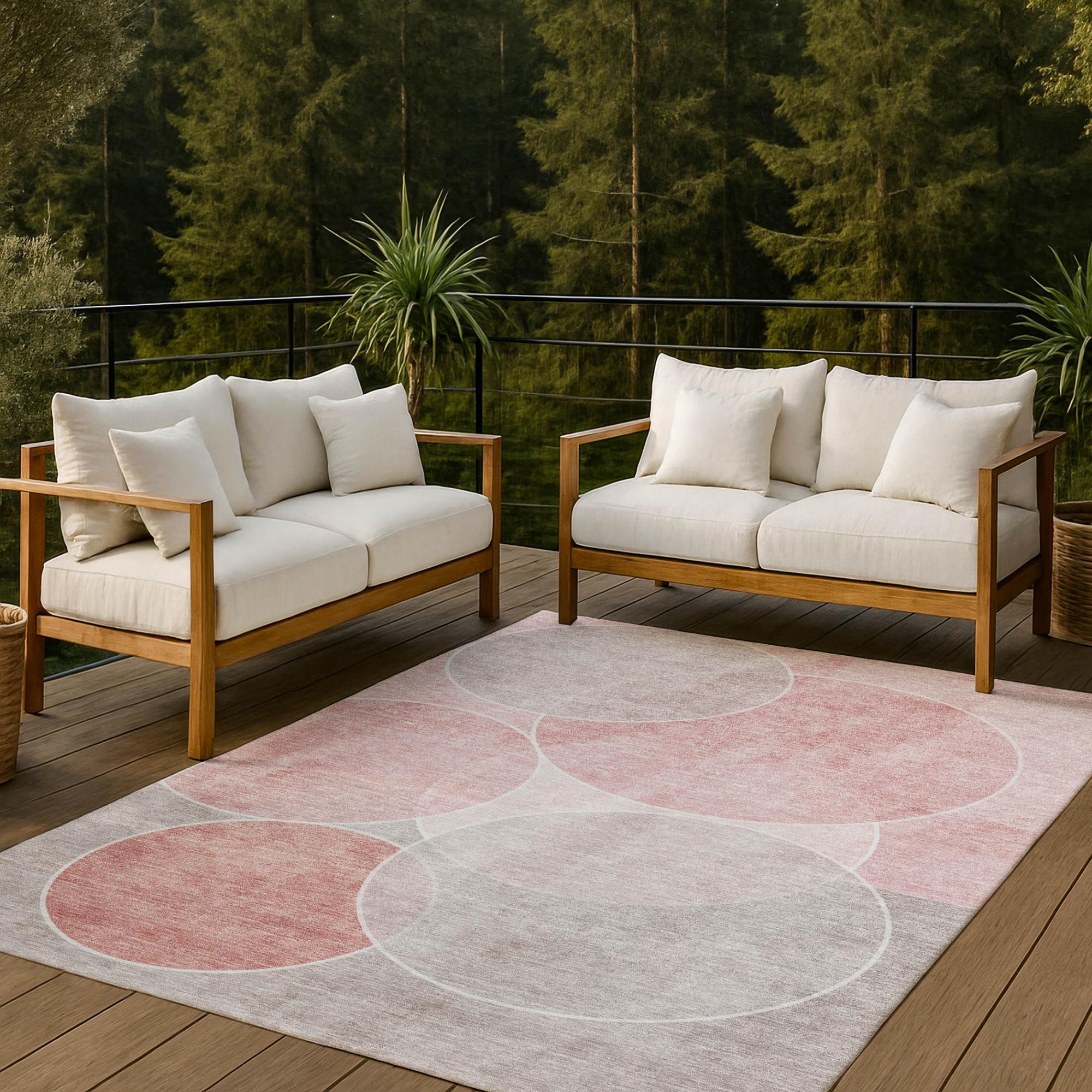 9' X 12' Pink And Pewter Geometric Washable Indoor Outdoor Area Rug Homeroots Outdoor