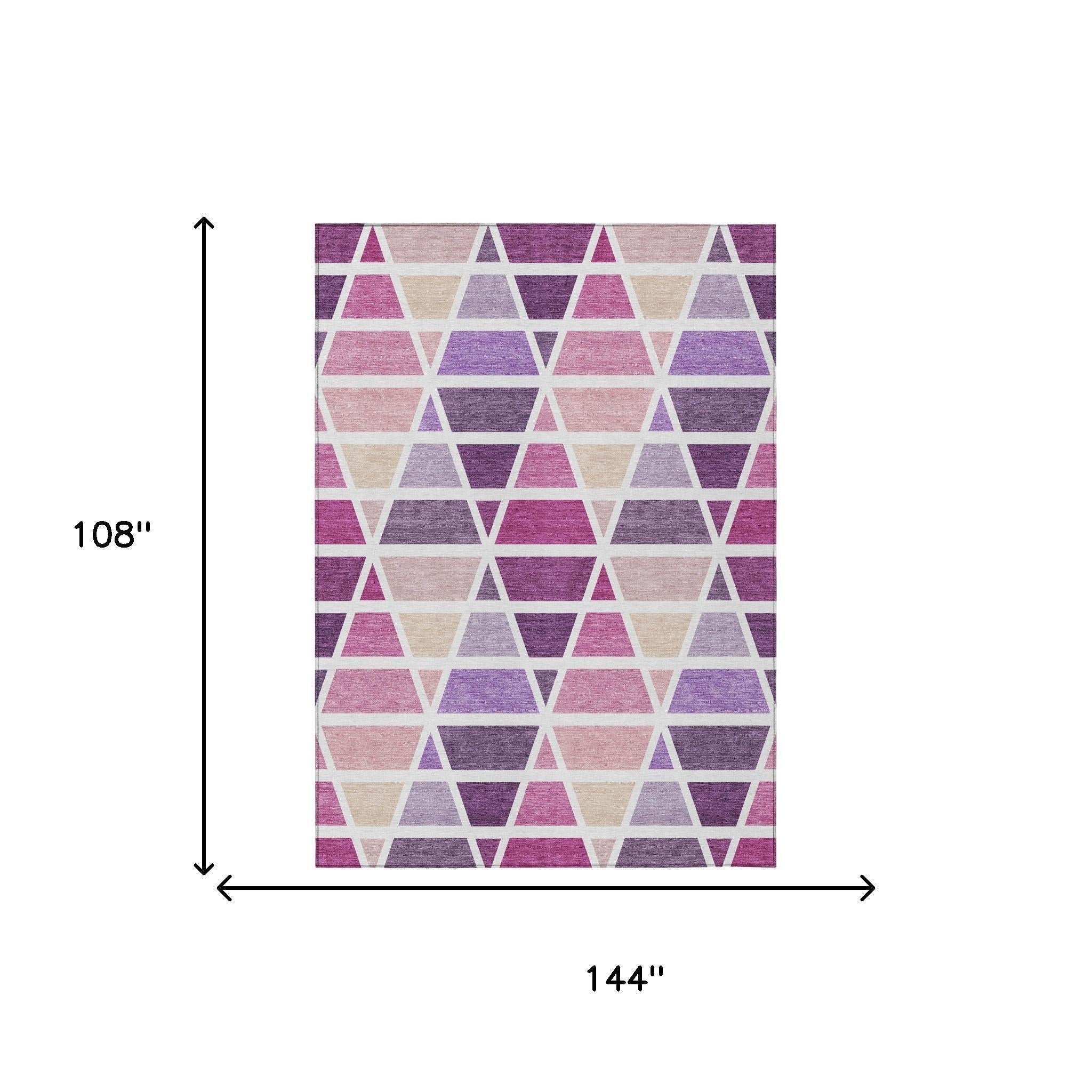 9' X 12' Pink And White Geometric Washable Indoor Outdoor Area Rug Homeroots Outdoor