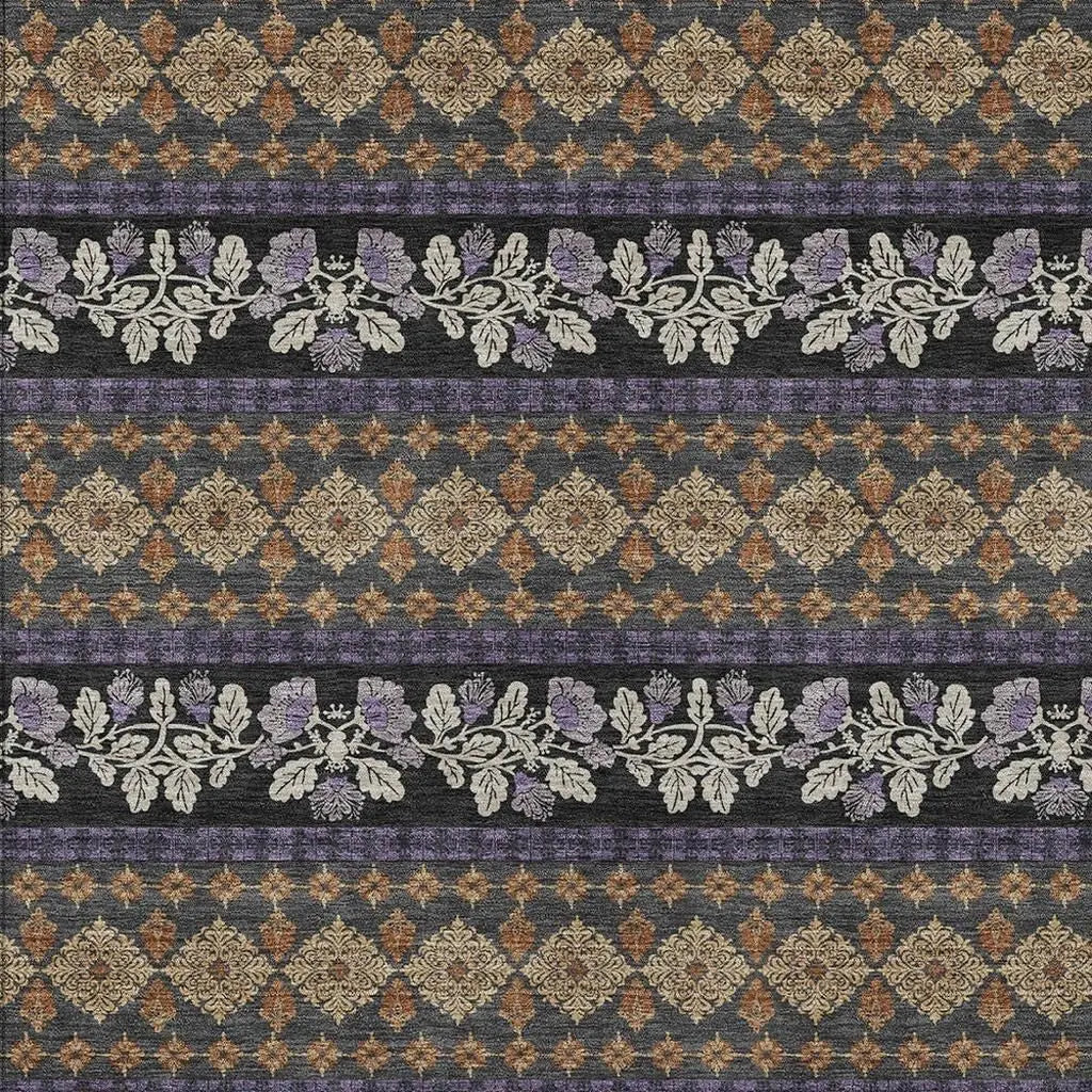 9' X 12' Plum And Copper Striped Washable Indoor Outdoor Area Rug Homeroots Outdoor