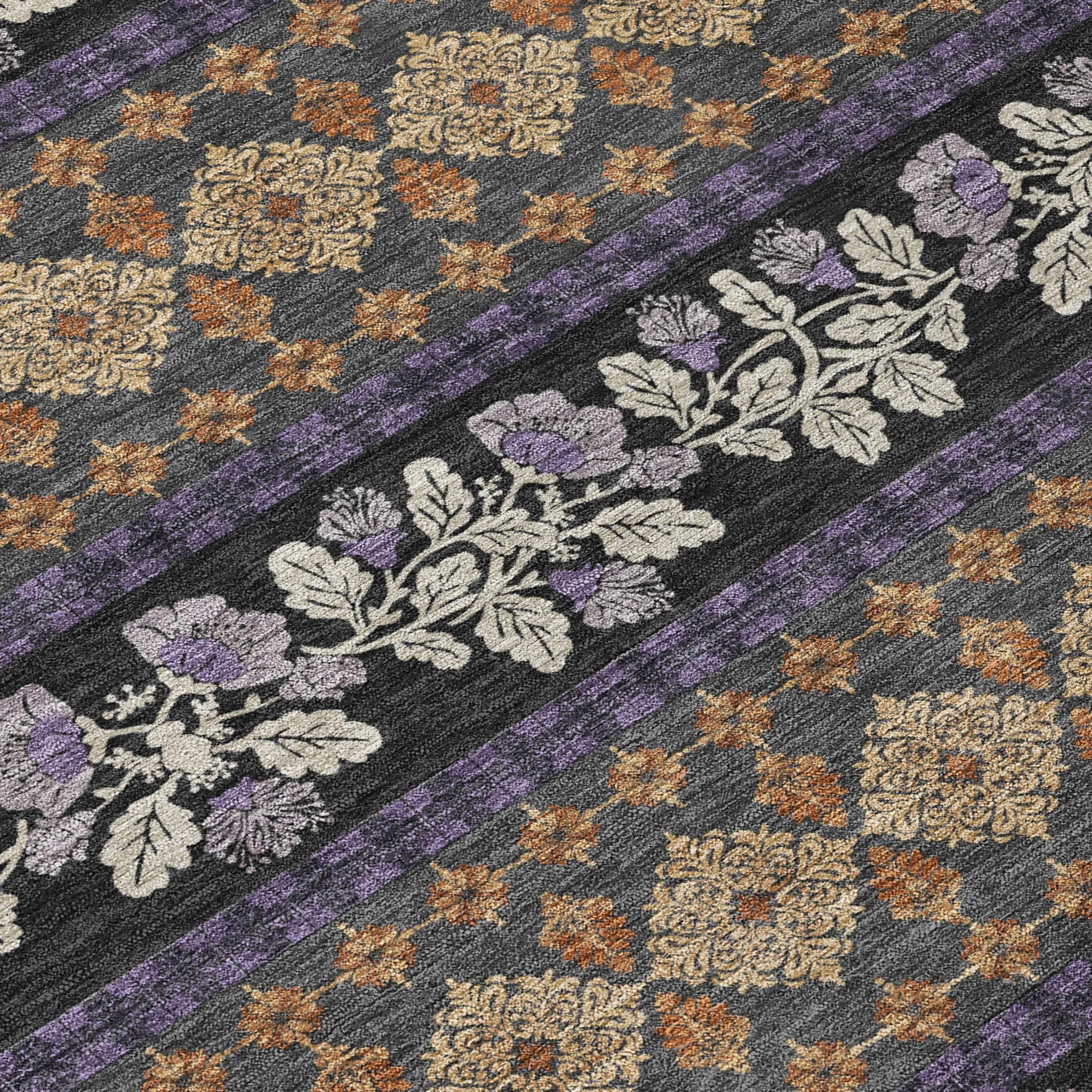 9' X 12' Plum And Copper Striped Washable Indoor Outdoor Area Rug Homeroots Outdoor