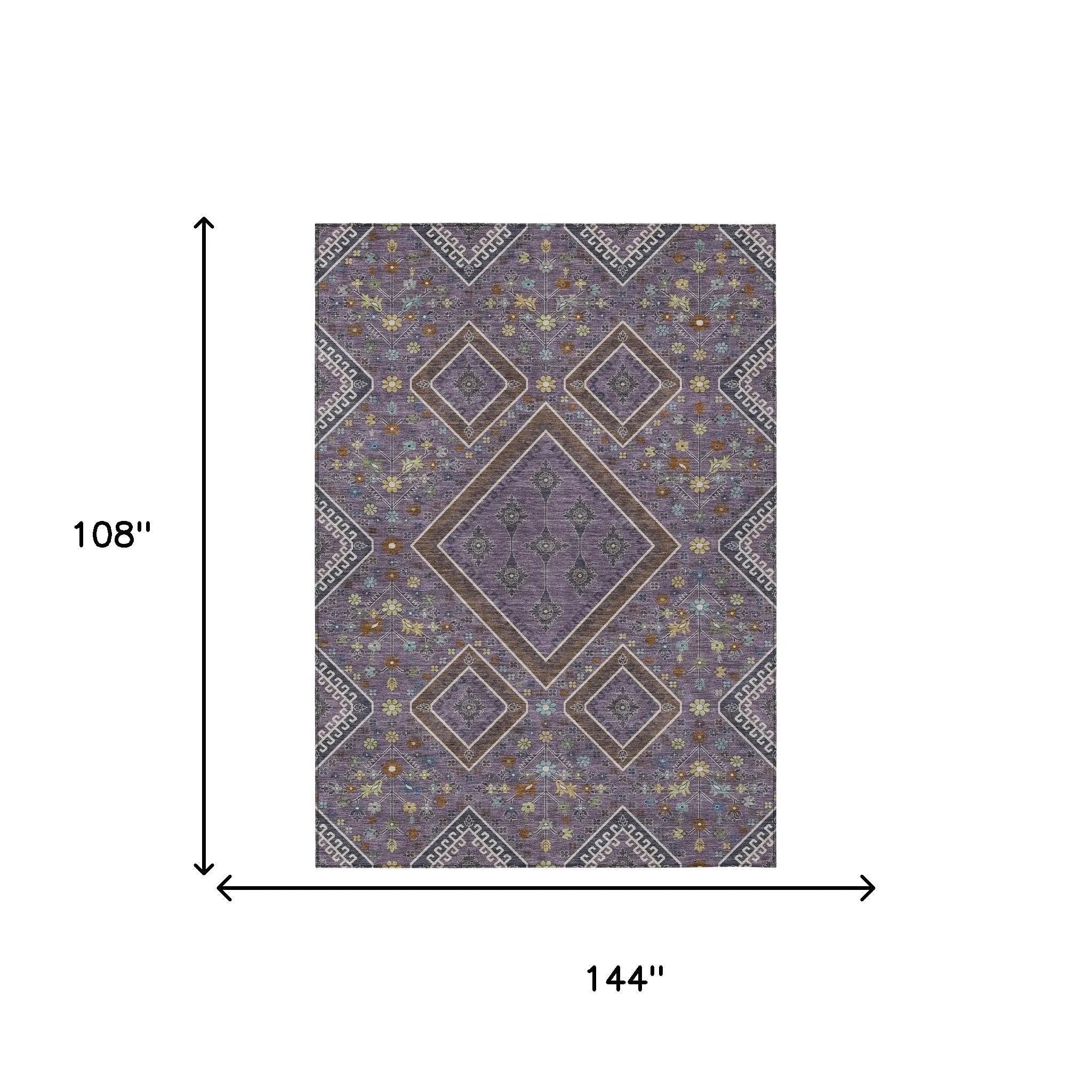 9' X 12' Plum And Eggplant Medallion Washable Indoor Outdoor Area Rug Homeroots Outdoor