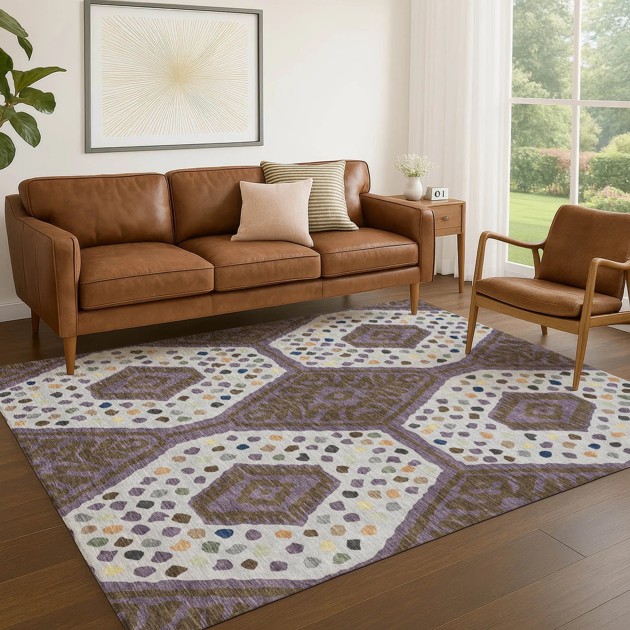 9' X 12' Plum And Eggplant Tribal Washable Indoor Outdoor Area Rug Homeroots Outdoor