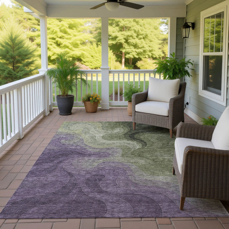 9' X 12' Plum And Green Abstract Washable Indoor Outdoor Area Rug Homeroots Outdoor