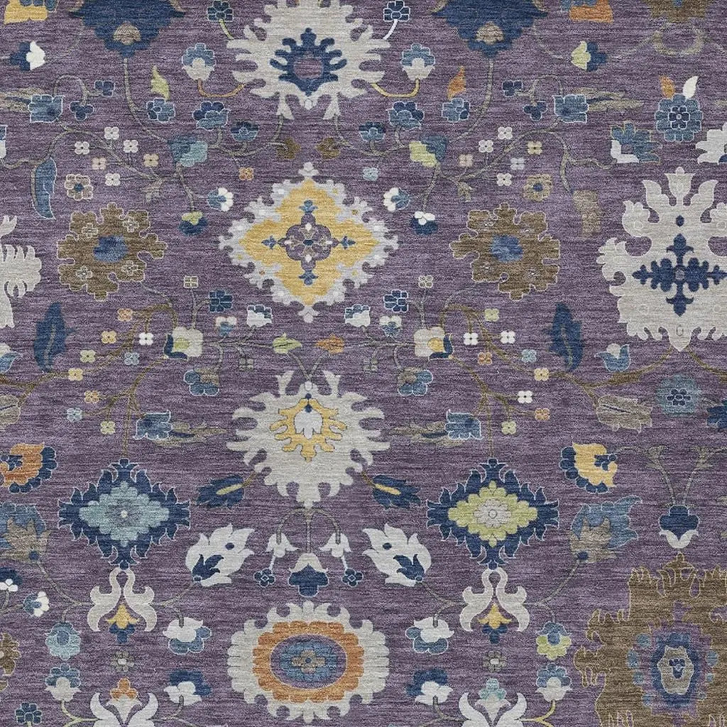 9' X 12' Plum And Navy Blue Floral Medallion Washable Indoor Outdoor Area Rug Homeroots Outdoor