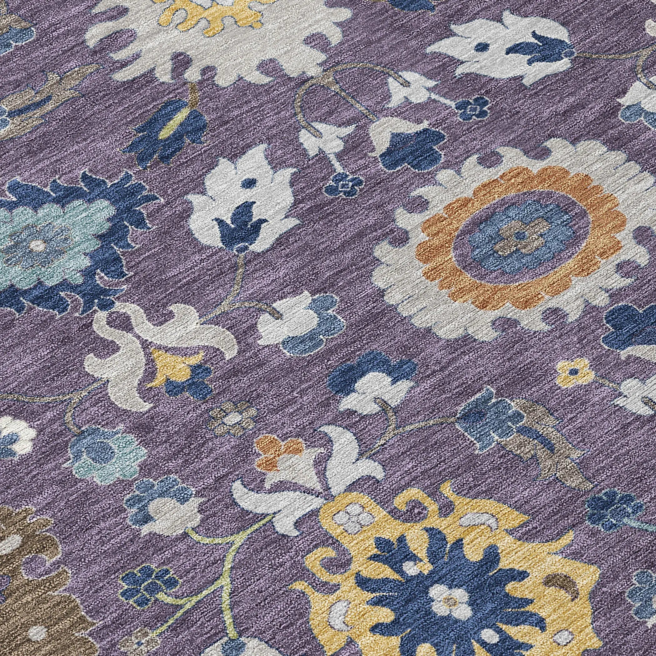 9' X 12' Plum And Navy Blue Floral Medallion Washable Indoor Outdoor Area Rug Homeroots Outdoor