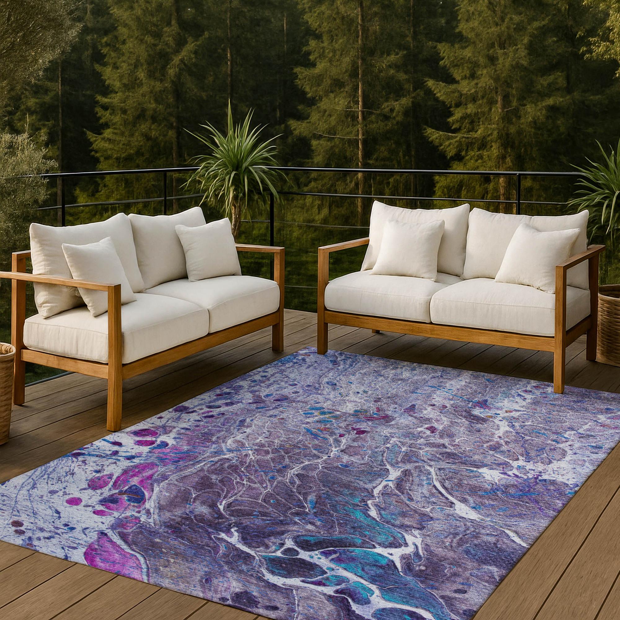 9' X 12' Plum And Purple Abstract Washable Indoor Outdoor Area Rug Homeroots Outdoor