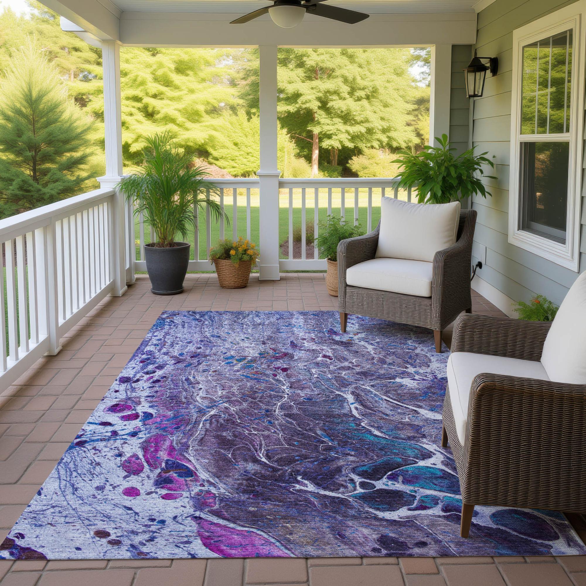 9' X 12' Plum And Purple Abstract Washable Indoor Outdoor Area Rug Homeroots Outdoor