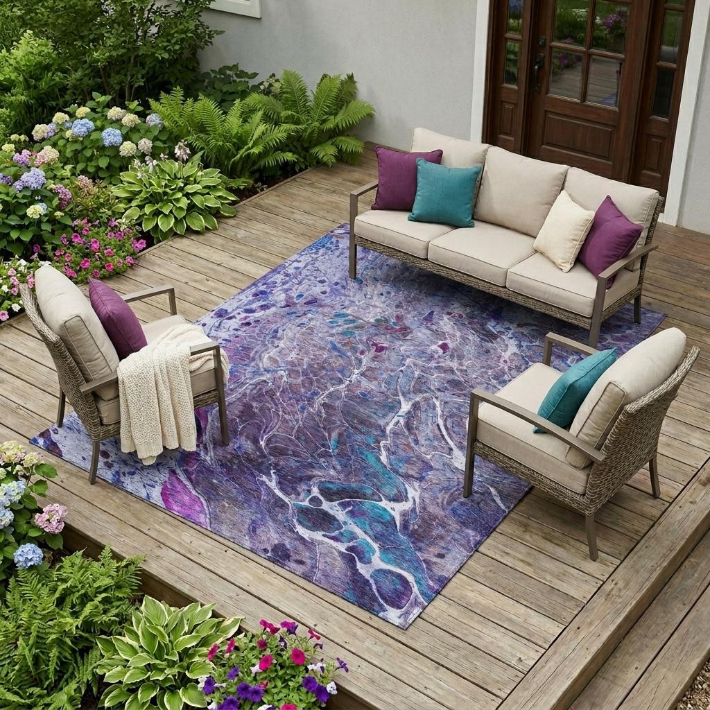 9' X 12' Plum And Purple Abstract Washable Indoor Outdoor Area Rug Homeroots Outdoor