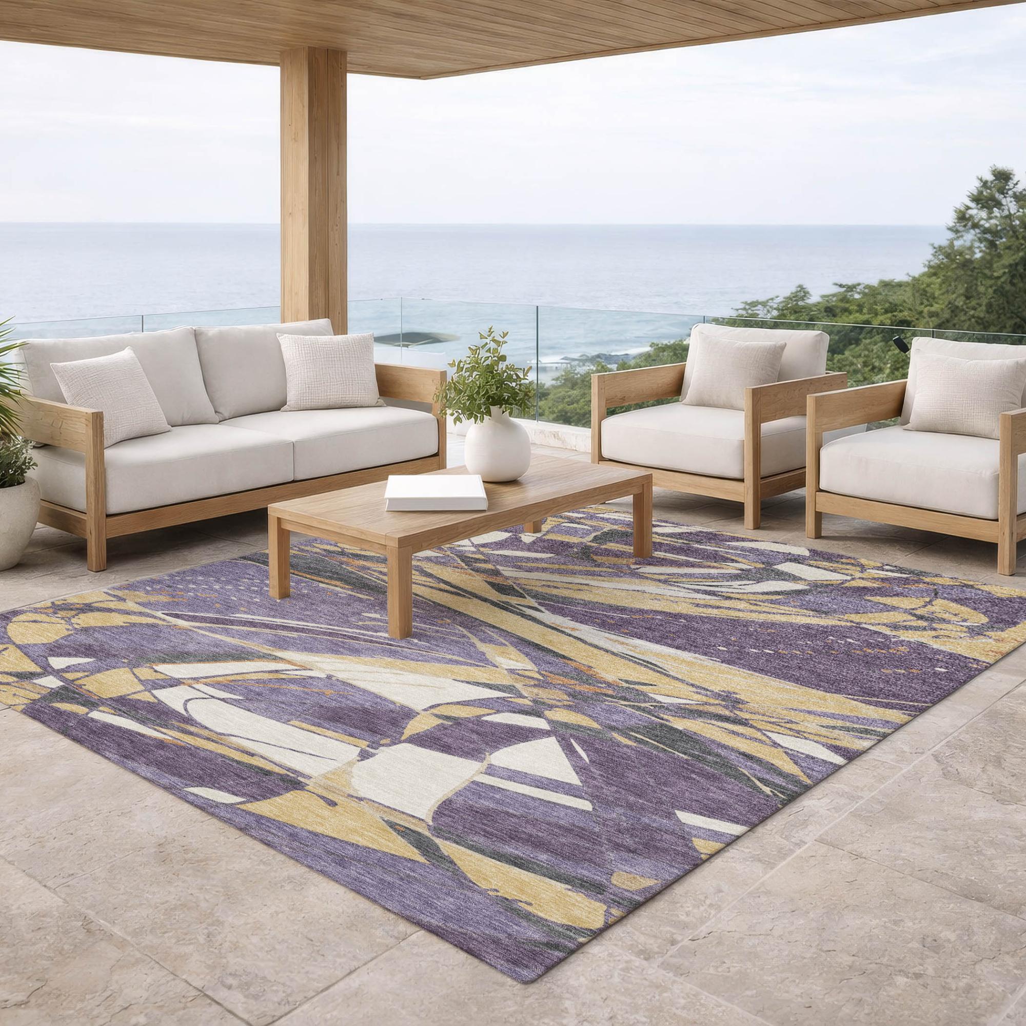 9' X 12' Plum And Purple Abstract Washable Indoor Outdoor Area Rug Homeroots Outdoor