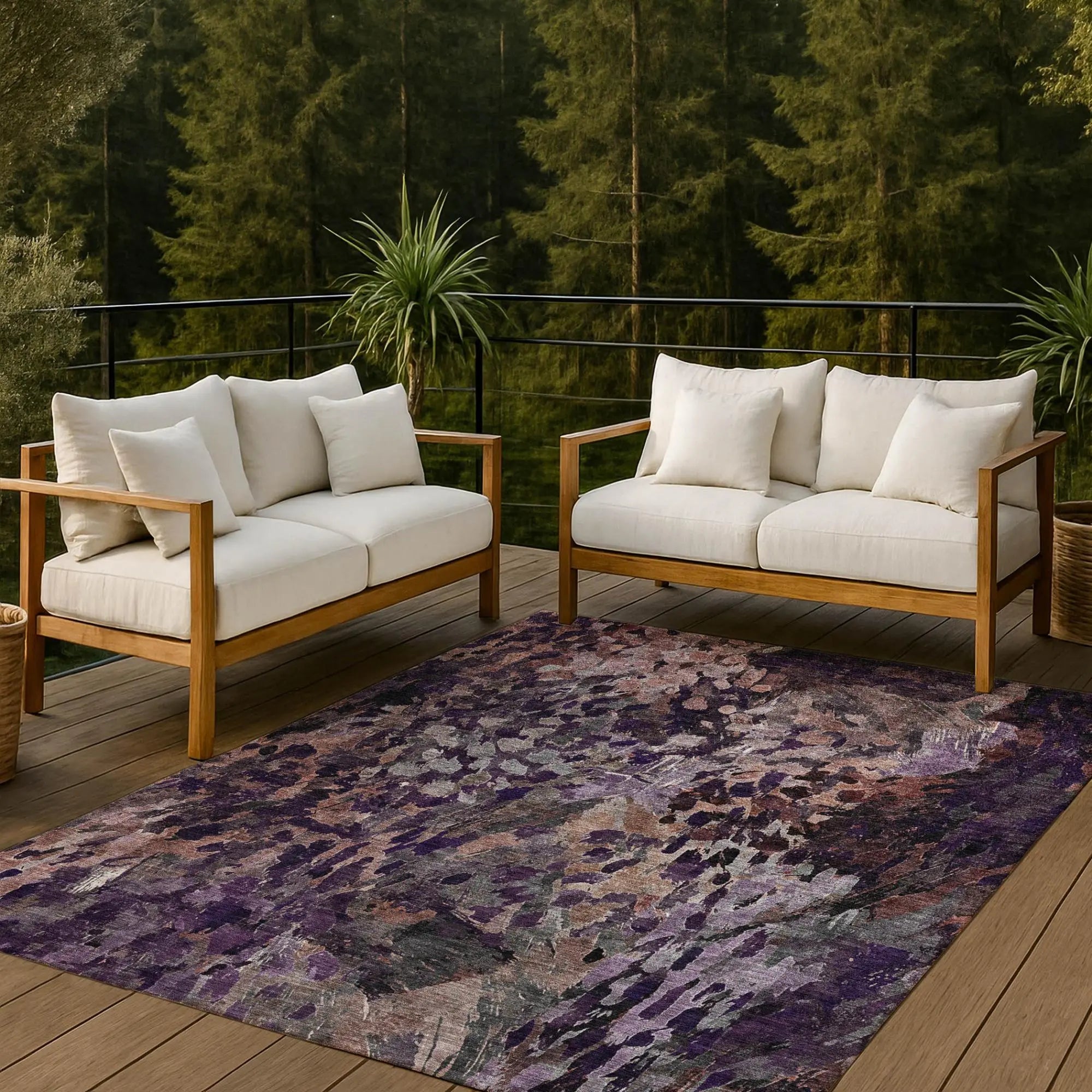 9' X 12' Plum And Purple Abstract Washable Indoor Outdoor Area Rug Homeroots Outdoor