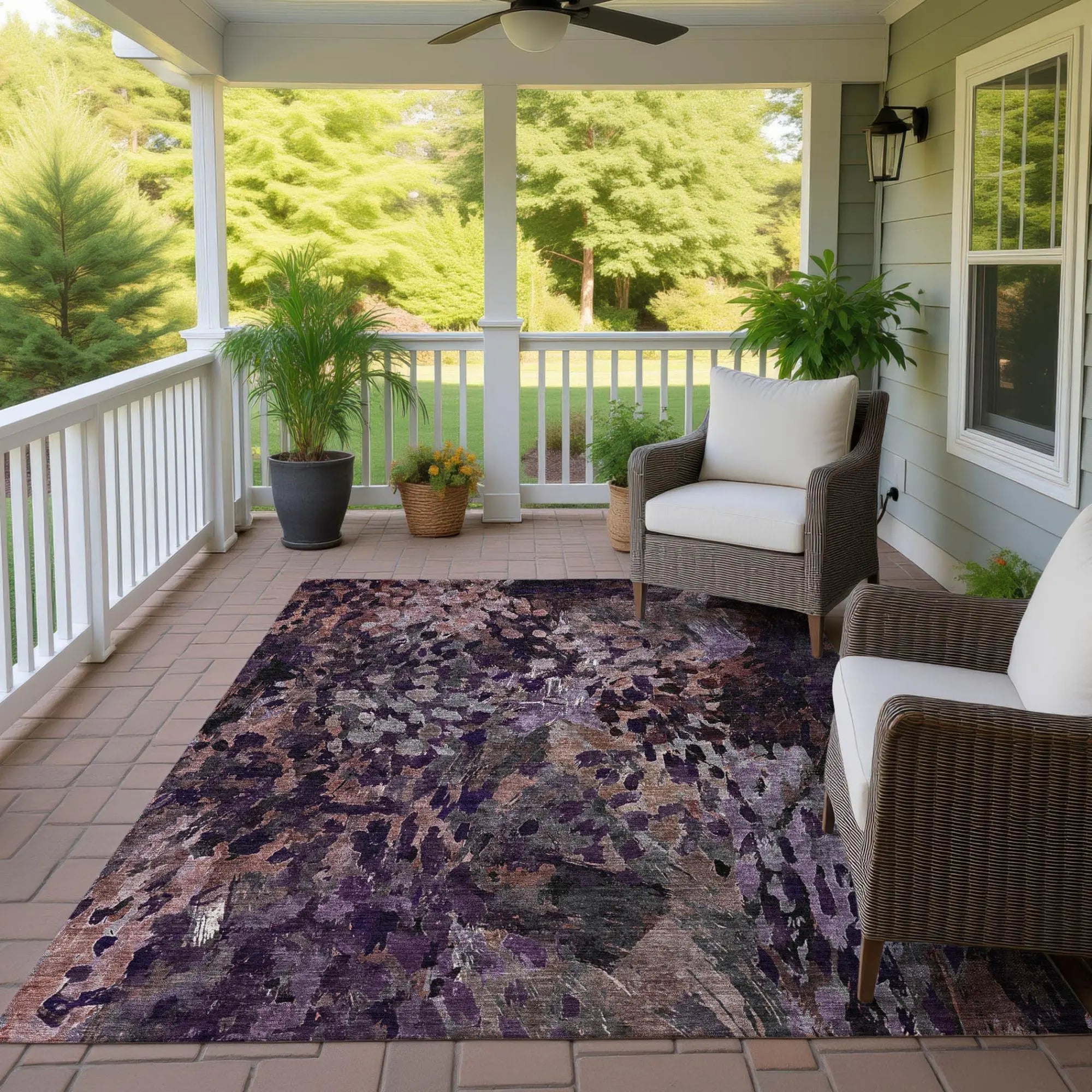 9' X 12' Plum And Purple Abstract Washable Indoor Outdoor Area Rug Homeroots Outdoor