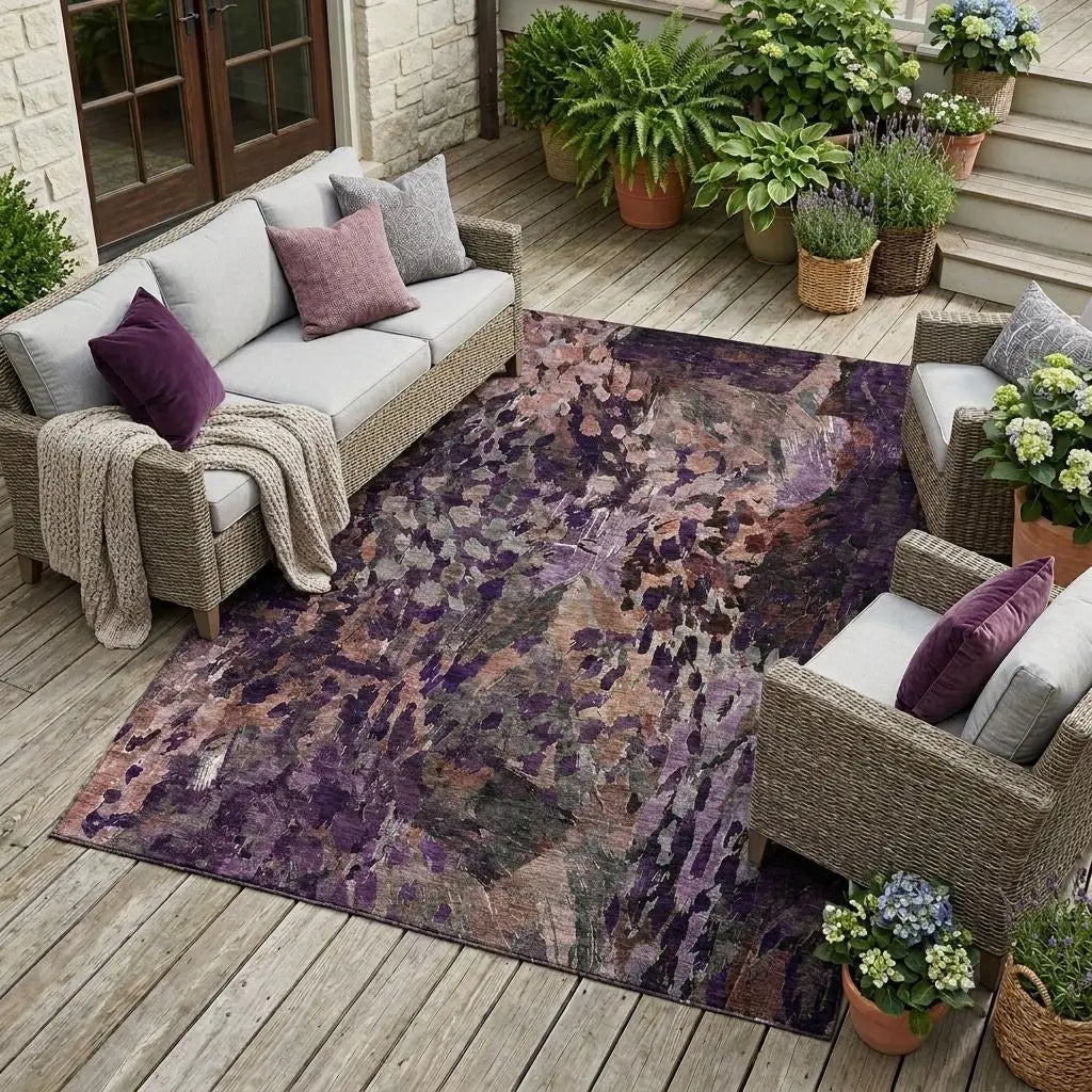 9' X 12' Plum And Purple Abstract Washable Indoor Outdoor Area Rug Homeroots Outdoor