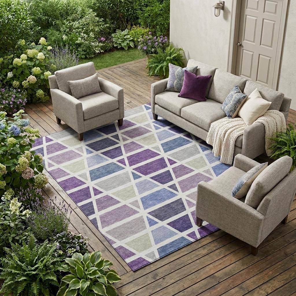 9' X 12' Plum And Purple Geometric Washable Indoor Outdoor Area Rug Homeroots Outdoor
