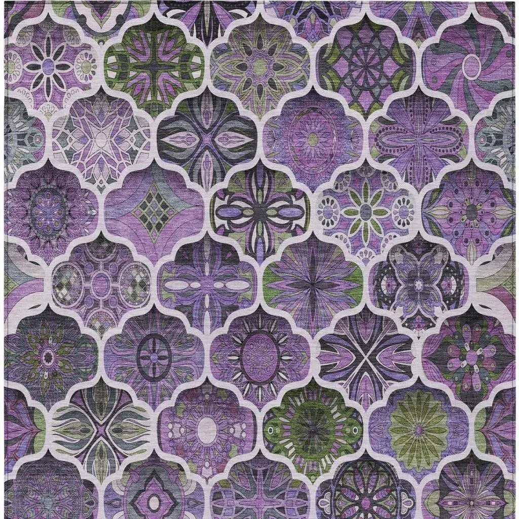 9' X 12' Plum And Purple Ogee Washable Indoor Outdoor Area Rug Homeroots Outdoor