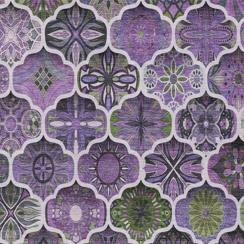 9' X 12' Plum And Purple Ogee Washable Indoor Outdoor Area Rug Homeroots Outdoor