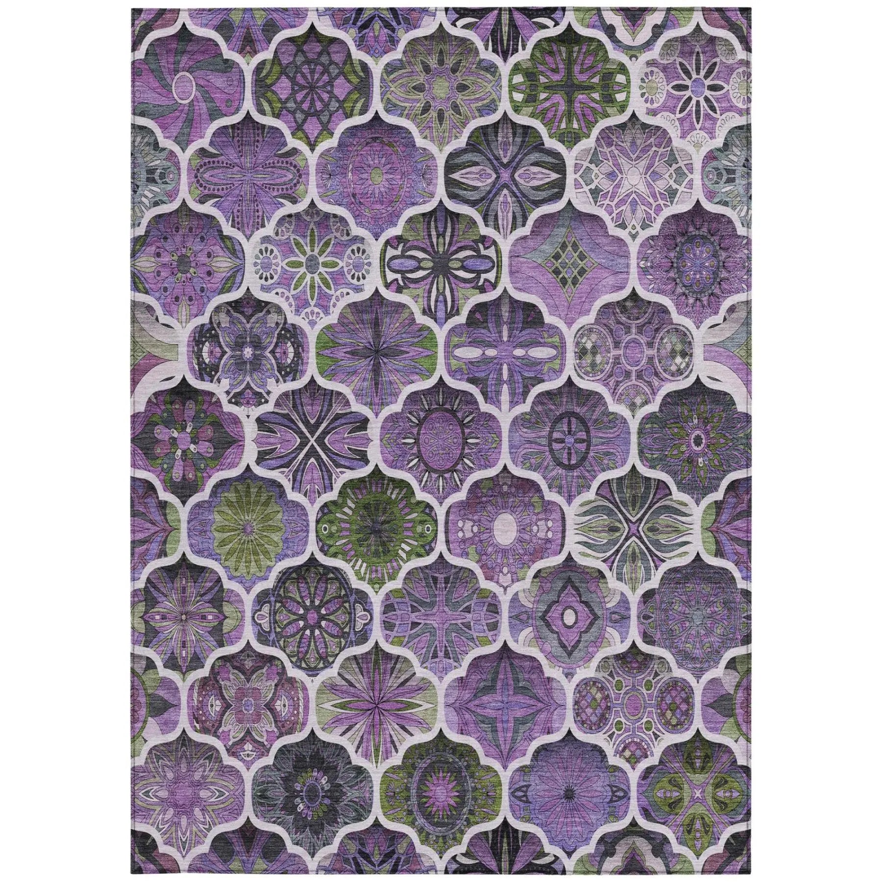 9' X 12' Plum And Purple Ogee Washable Indoor Outdoor Area Rug Homeroots Outdoor