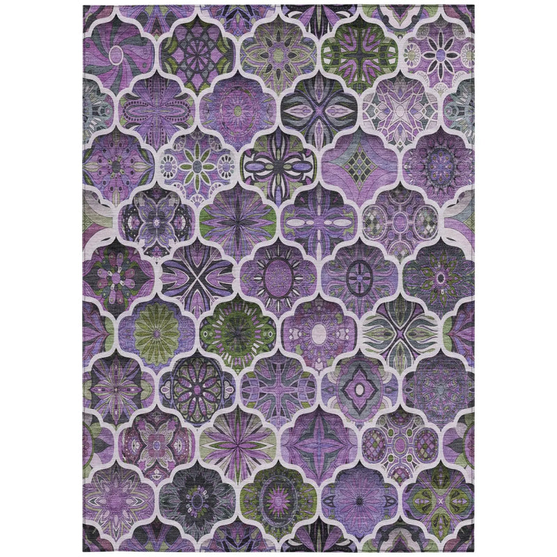9' X 12' Plum And Purple Ogee Washable Indoor Outdoor Area Rug Homeroots Outdoor
