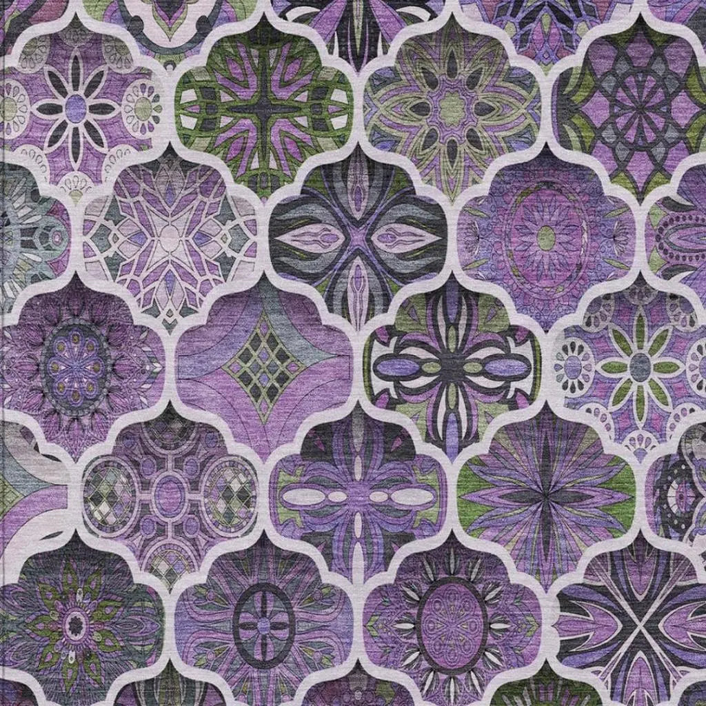 9' X 12' Plum And Purple Ogee Washable Indoor Outdoor Area Rug Homeroots Outdoor