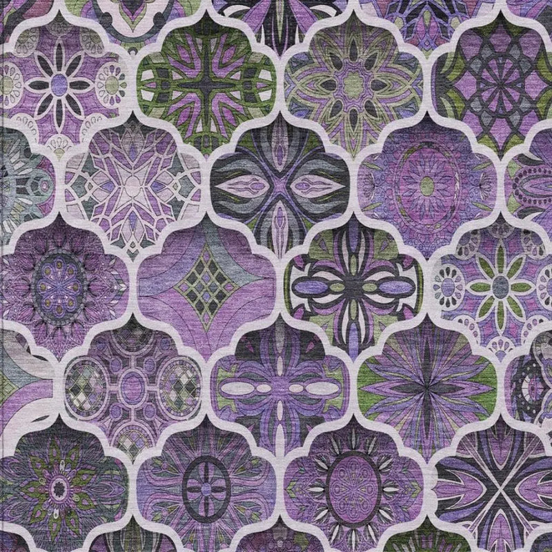 9' X 12' Plum And Purple Ogee Washable Indoor Outdoor Area Rug Homeroots Outdoor